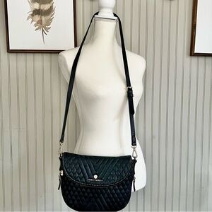 Vince Camuto Black Quilted Leather Foldover Crossbody Bag
